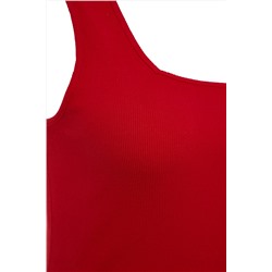 Kırmızı Basic Fitilli Kare Yaka Örme Büyük Beden Atlet TBBSS22AL0011