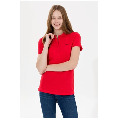 Kadın Kırmızı Basic Polo Yaka Tişört