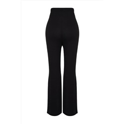 Siyah Yüksek Bel Flare İspanyol Paça Örme Büyük Beden Pantolon TBBSS22PL0416