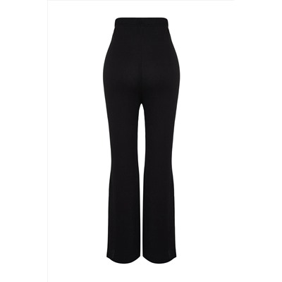 Siyah Yüksek Bel Flare İspanyol Paça Örme Büyük Beden Pantolon TBBSS22PL0416