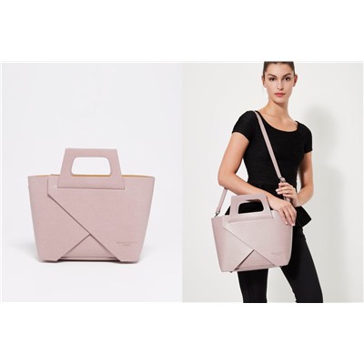 Bolso y neceser de piel granulada Rita Rosa pastel