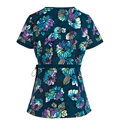 koi Scrubs Rainbow Mums Mock Wrap Print Top