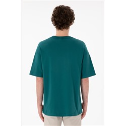 Erkek Oversize Fit Bisiklet Yaka Koyu Yeşil Tişört