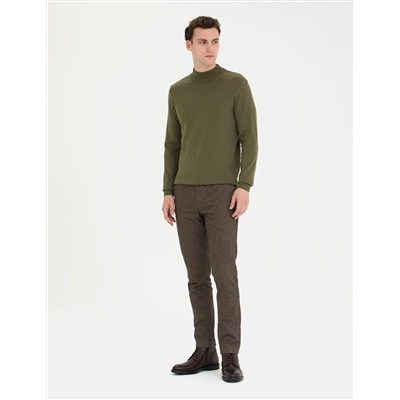 Koyu Haki Slim Fit Yarım Balıkçı Basic Triko Kazak