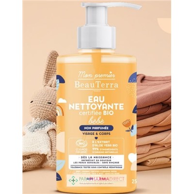 BeauTerra Bébé - Eau Nettoyante Certifié BIO - Non Parfumé - Visage & Corps 750 mL