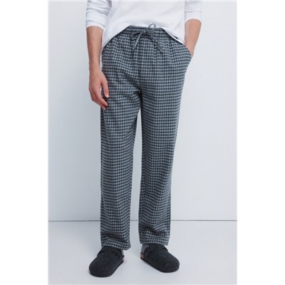Pijama largo pantalón fannel cuadros grises