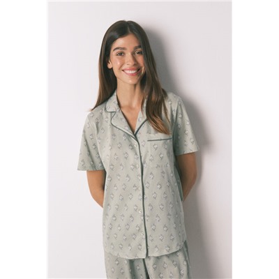 Pijama largo camisero algodón flores