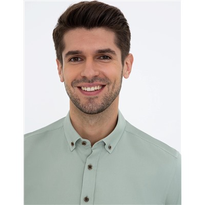 Su Yeşili Regular Fit Uzun Kollu Gömlek