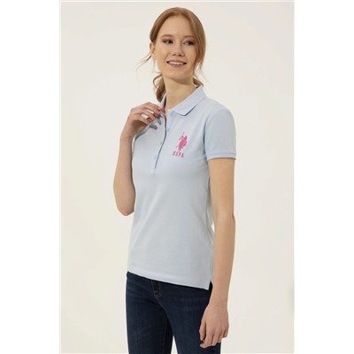 Kadın Açık Mavi Basic Polo Yaka Tişört