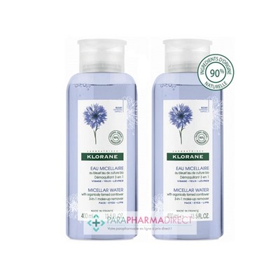 Klorane Bleuet Eau Micellaire Visage - Yeux - Lèvres 2x400mlLot  × 2