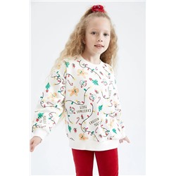 Defacto Kız Çocuk Yılbaşı Temalı Bisiklet Yaka Sweatshirt Y9710A622WN