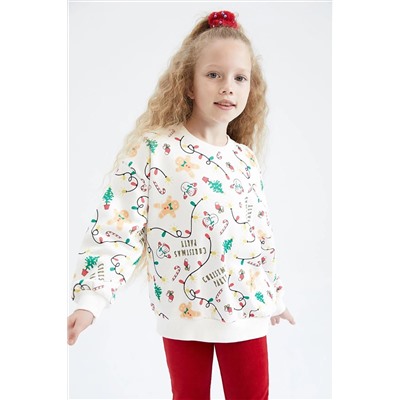 Defacto Kız Çocuk Yılbaşı Temalı Bisiklet Yaka Sweatshirt Y9710A622WN