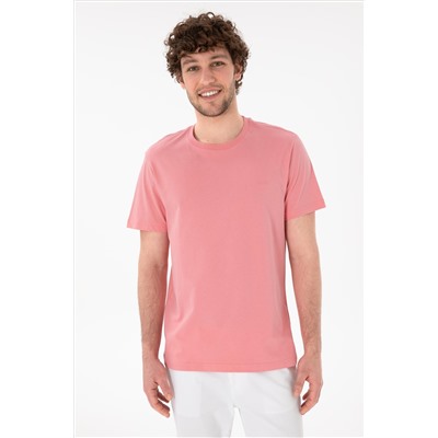 Erkek Regular Fit Bisiklet Yaka Pembe Basic Tişört