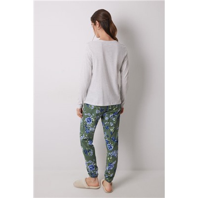 Pijama largo 100% algodón estampado flores