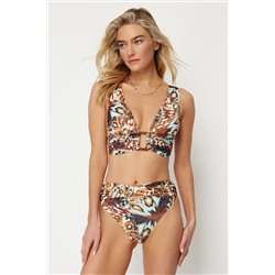 Trendyolmilla Soyut Desenli Düğümlü Yüksek Bel Hipster Bikini Altı TBESS24BA00003