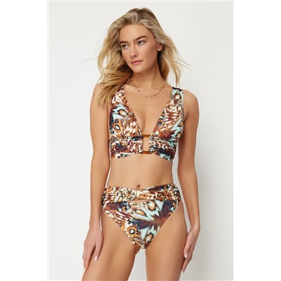 Trendyolmilla Soyut Desenli Düğümlü Yüksek Bel Hipster Bikini Altı TBESS24BA00003