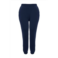 Lacivert Jogger Kalın İçi Polarlı Örme Büyük Beden Eşofman Altı TBBAW24AJ00002