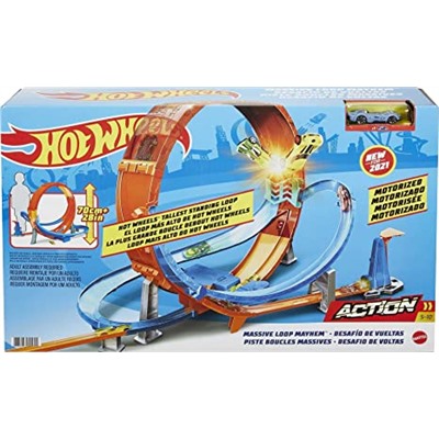 Hot Wheels Massive Loop Mayhem Track Set with Huge 28-Inch Tall Track Loop Slam Launcher, Battery Box & 1 Hot Wheels 1:64 Scale Car, Designed for Multi-Car Play, Gift for Kids 5 Years Old & Up