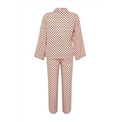 More Sustainable Pudra Puantiye Desenli Kruvaze Yaka Dokuma Pijama Takımı TBBAW24AI00027