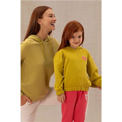 Kız Çocuk Fıstık Yeşili Kapüşonlu Sweatshirt