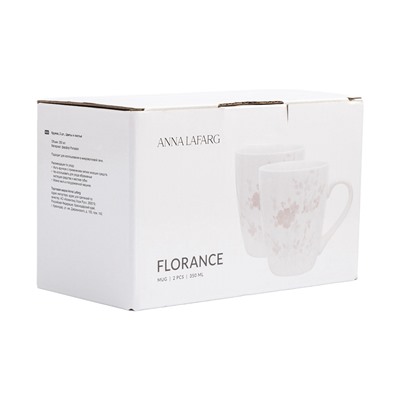 Кружка, 350 мл, 2 шт, фарфор P, белая, Цветы и листья, Florance, 63405