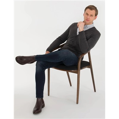 Gri Melanj Slim Fit Basic Triko Hırka
