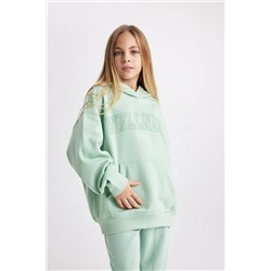 Defacto Kız Çocuk Oversize Fit Kapüşonlu İçi Yumuşak Tüylü Kalın Sweatshirt Kumaşı B2514A823WN