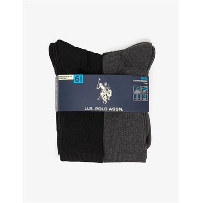 MENS 6PK ASSORTED SOLID RIB CREW SOCKS