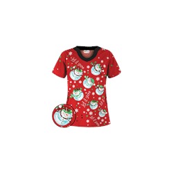 UA Twirling Snowmen Red Scrub Top