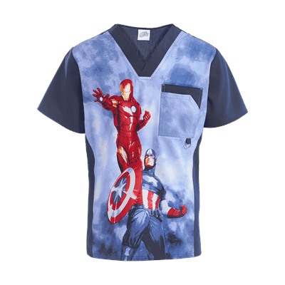 Cherokee Tooniforms Scrubs Heroes Men's Print Top