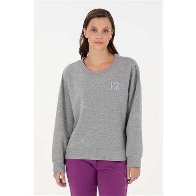 Kadın Gri Melanj Basic Bisiklet Yaka Sweatshirt