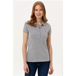 Kadın Gri Melanj Basic Polo Yaka Tişört