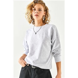 Olalook Kadın Gri Melanj Basic Yumuşak Dokulu Salaş Sweatshirt SWT-19000457