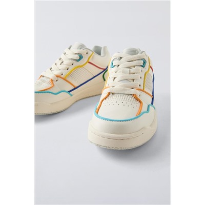 MINIMALIST LACE-UP SNEAKERS WITH MULTICOLOURED TRIM