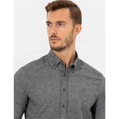 Gri Slim Fit Uzun Kollu Gömlek