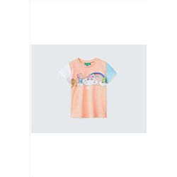 United Colors of BenettonKız Çocuk Açık Pembe Renk Bloklu Care Bears Baskılı T-shirt