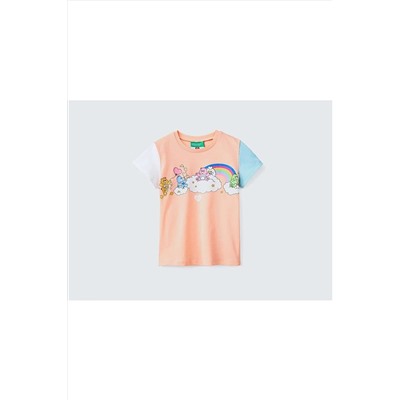 United Colors of BenettonKız Çocuk Açık Pembe Renk Bloklu Care Bears Baskılı T-shirt