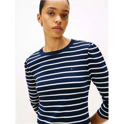 Puff-Sleeve Rib-Knit Dress