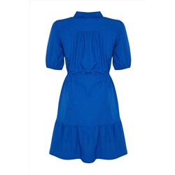 Saks Beli Bağlamalı Dokuma Gömlek Elbise TBBSS23AH00106