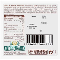 Queso curado mezcla Hacendado Pieza 410 g aprox. | 11,53 €/kg