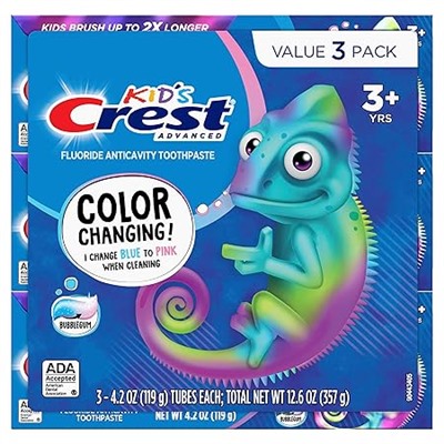 Crest Advanced Kid's Fluoride Toothpaste, Bubblegum Flavor, 4.2 oz, 3 Count, Color-Changing Anticavity Toothpaste