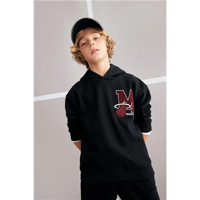 Defacto Erkek Çocuk Nba Miami Heat Oversize Fit Kapüşonlu Kalın Sweatshirt A5532A823WN