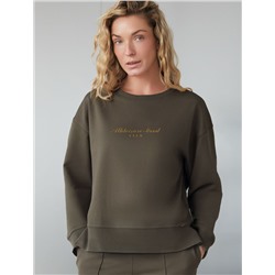 Свободный свитшот с принтом и разрезами из эластичного футера двухнитки без начеса