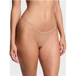 Cotton Pointelle Lace-Trim V-String Panty