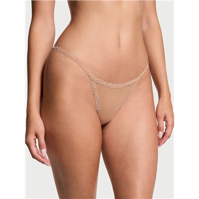 Cotton Pointelle Lace-Trim V-String Panty
