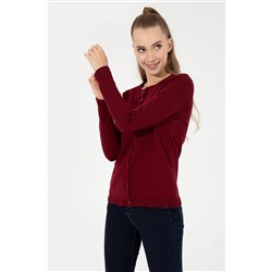 Kadın Bordo Basic Triko Hırka