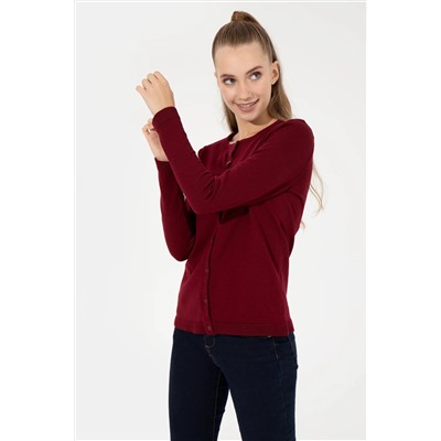 Kadın Bordo Basic Triko Hırka