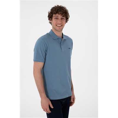 Erkek Regular Fit Polo Yaka Koyu Mavi Basic Tişört