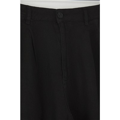Siyah %100 Keten Dokuma Şort & Bermuda TBBSS25AP00038