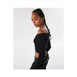 TwistKayık yaka crop triko